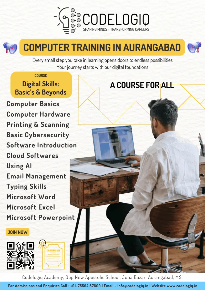 Codelogiq - Python - Web Desgining - Computer Hardware - Computer Software - Cybersecurity - Cloud Software - Email Management - Typing - Microsoft Word - Microsoft Powerpoint - Microsoft Excel 